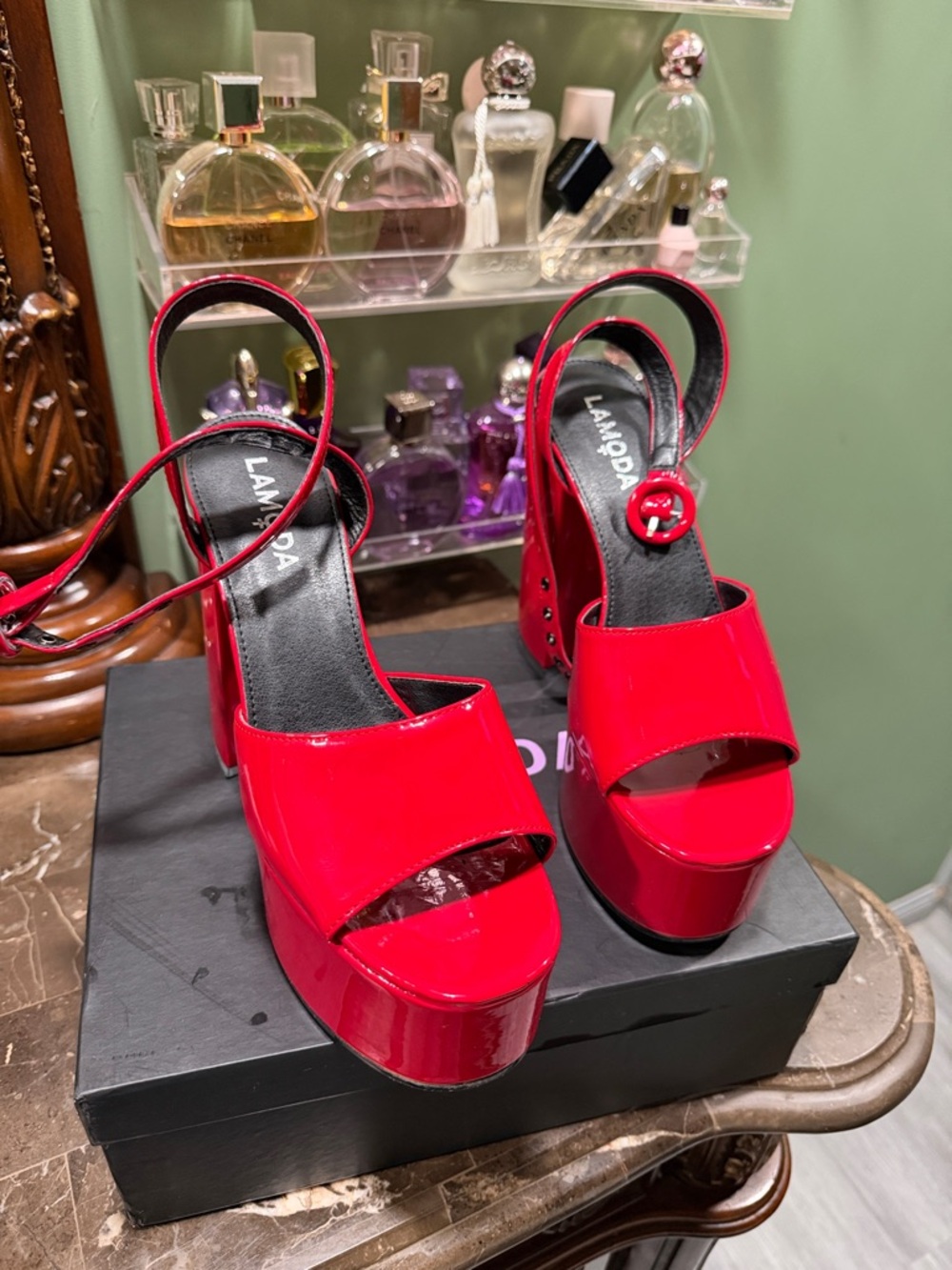 Lamoda Bright Red Patent Platform Slingback Sandals
